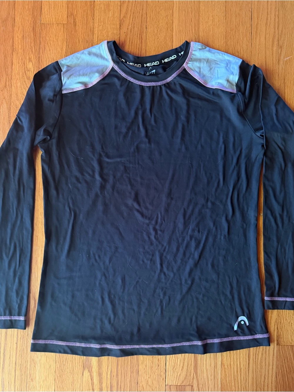 Head Black Long Sleeve Athletic Tee with Purple Trim